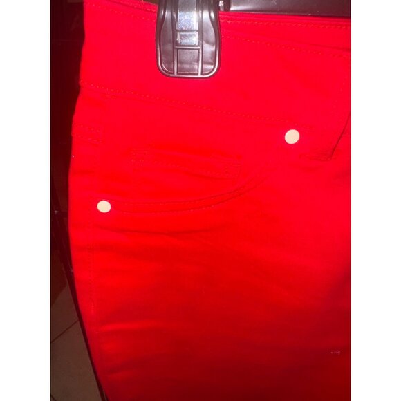 d.jeans Red Mid-Rise Skinny Jeans With Pearl Accents Size 10 Stretch Slimming - Picture 6 of 7